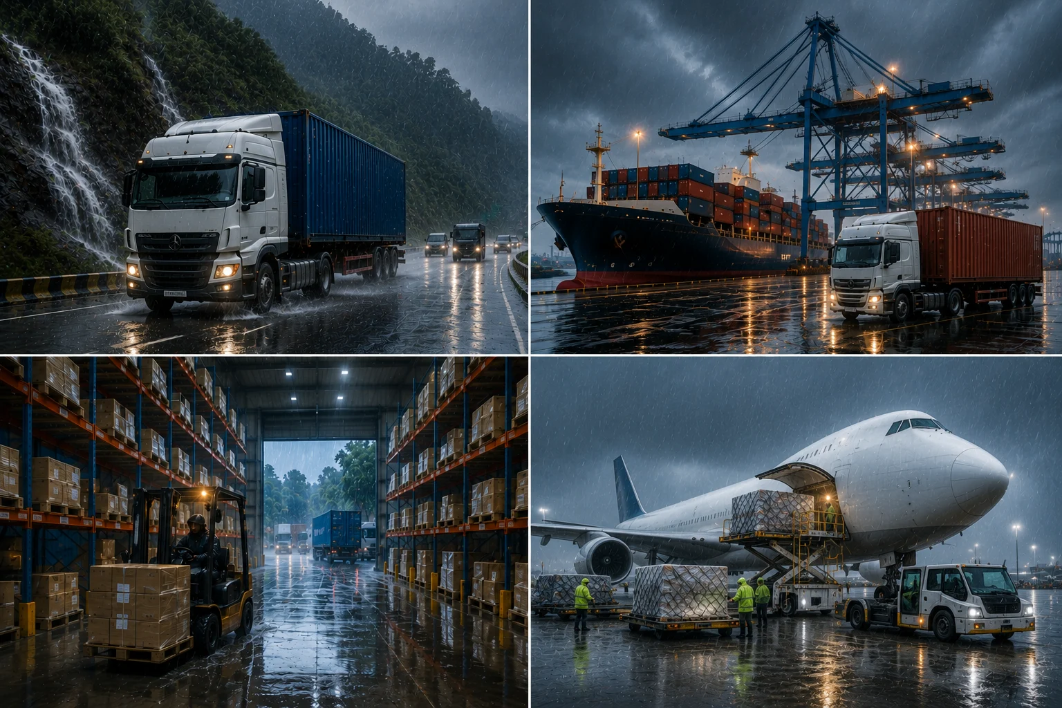 Monsoon Logistics in India - Freight truck, cargo ship, air freight and supply chain solutions during heavy rains by Schramm Logistics